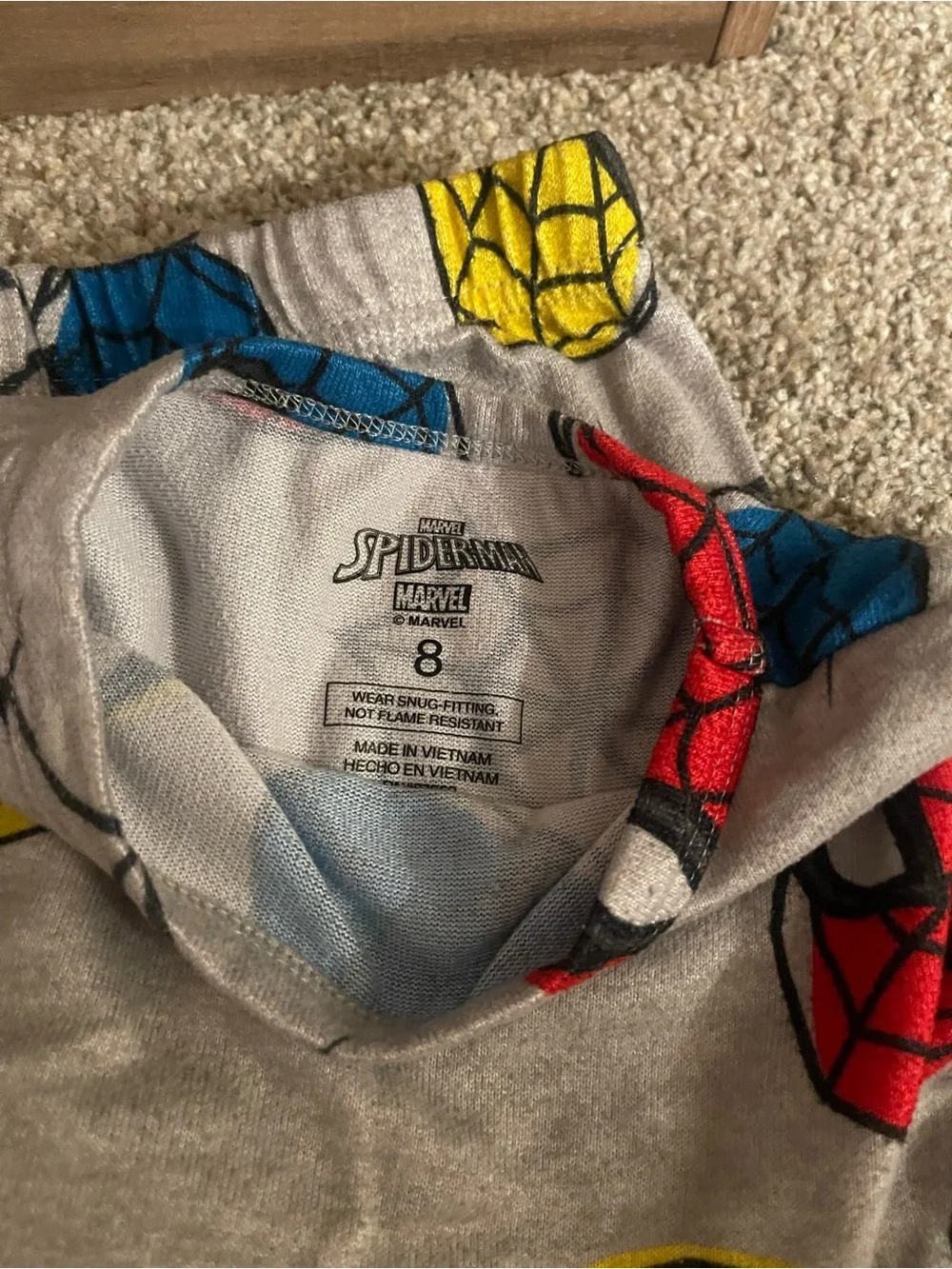 Marvel Kids Spider Pajama Set in Gray with Red, Blue & Yellow Spider Faces